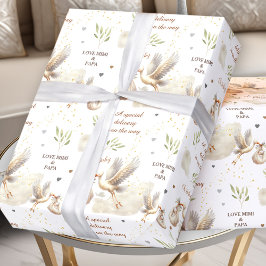 Sonderlieferung Unisex Stork Neuer Name des Babys Geschenkpapier