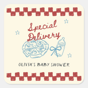 Sonderlieferung Vintage-Pizza-Baby-Party Quadratischer Aufkleber