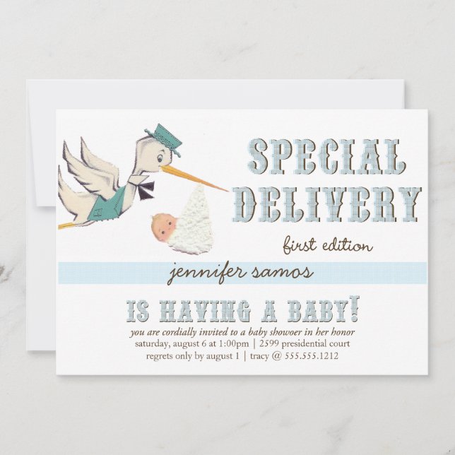 Sonderlieferung - Vintager Storch Einladung (Vorderseite)