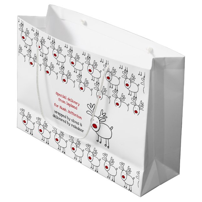 Sonderlieferung von Kindern der Rentieranlage Lapp Große Geschenktüte (Vorderseite Schrägansicht)