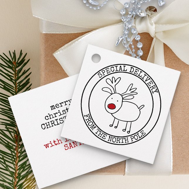 Sonderlieferung von NORD Pole Custom Santa Geschenkanhänger (Special delivery from the north pole gift tags for kids with red nose reindeer)