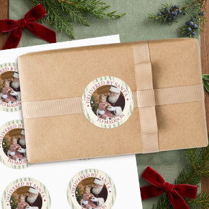 Sonderlieferung von Santa Foto Grün gestreift Runder Aufkleber