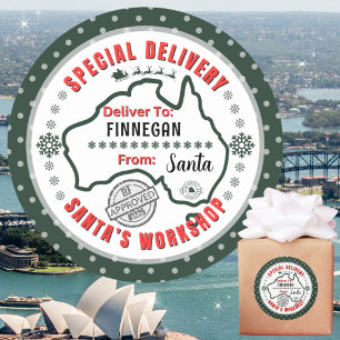 Sonderlieferung von Weihnachtsmann an Kind in Aust Runder Aufkleber