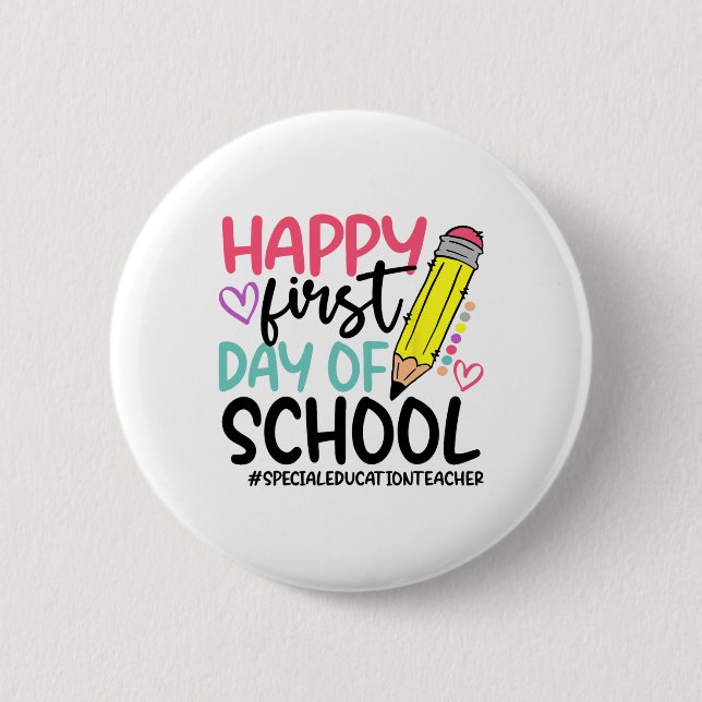 Sonderpädagogin Glücklicher erster Schultag Button (Vorderseite)