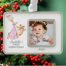 Sonderversand Giraffe Erstes Weihnachtsfest Foto Rahmen-Ornament Silber
