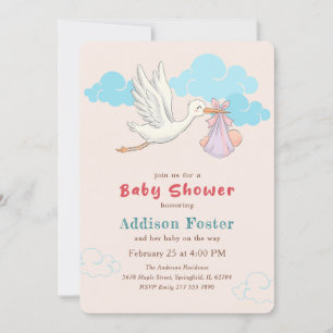 Sonderzustellung-Aquarell-Storch-Baby-Party Einladung