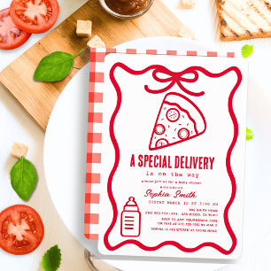 Sonderzustellung Rot Handgezeichnete Pizza Baby Sh Einladung