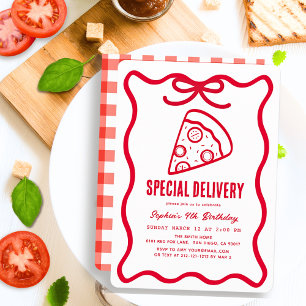 Sonderzustellung Rot Handgezeichnete Pizza Geburts Einladung