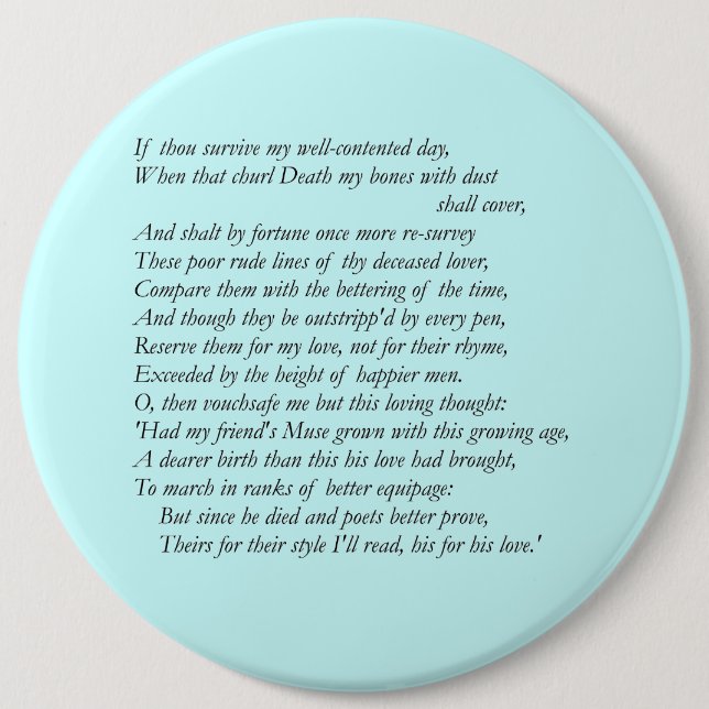 Sonett # 32 durch William Shakespeare Button (Vorderseite)