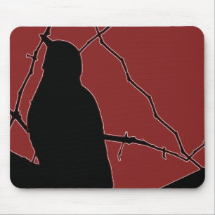 Song Bird Black Silhouette auf Maroon Mousepad