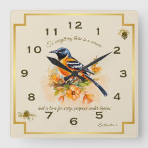 Song Bird Oriole Ecclesiastes 3 Quadratische Wanduhr