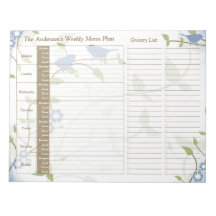 Song Birds Floral Weekekly Personalisiert Meal Pla
