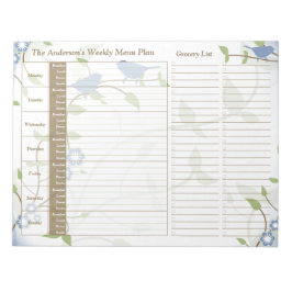 Song Birds Floral Weekekly Personalisiert Meal Pla Notizblock