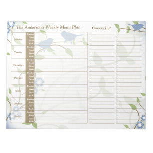 Song Birds Floral Weekekly Personalisiert Meal Pla Notizblock