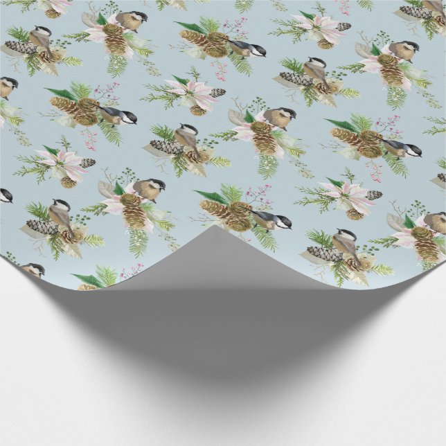 Song Birds Poinsettias und Pine Cones Geschenkpapier (Ecke)