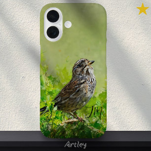 Song Sparrow Bird Painting Individuelle Name iPhone 16 Hülle