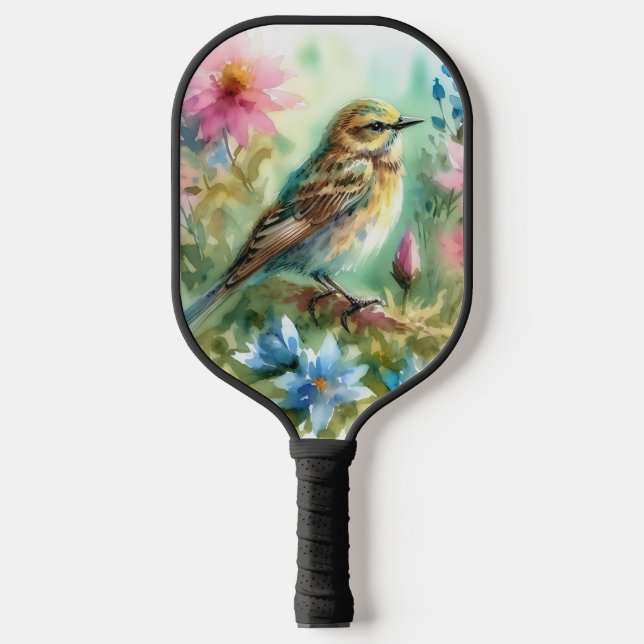 Songbird Melody Graceful Bird & Floral Elegance Pickleball Schläger (Vorderseite)
