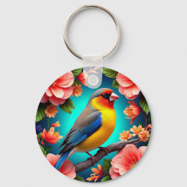 Songbird Perched Amid Bright Blume Schlüsselanhänger