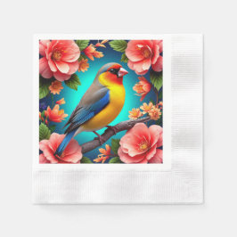 Songbird Perched Amid Bright Blume Serviette