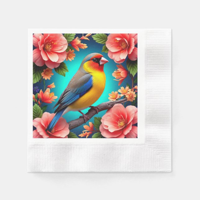 Songbird Perched Amid Bright Blume Serviette (Vorderseite)