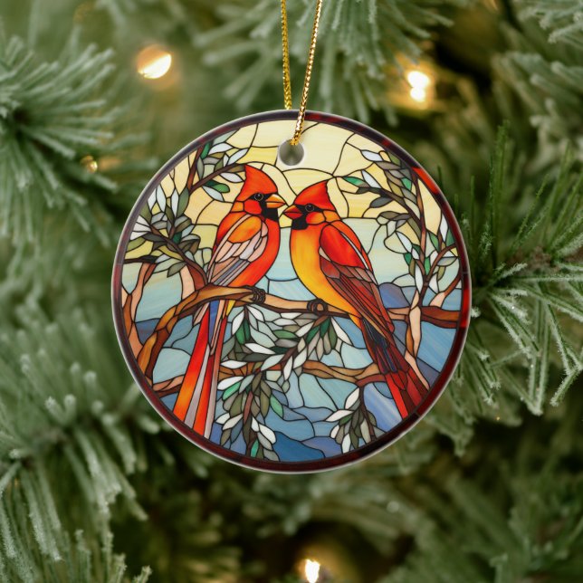 Songbird-Scarlet aus festem Glas Keramik Ornament (Baum)