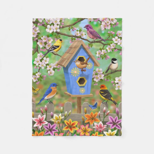 Songbirds Lily Garden Birdhouse Fleecedecke (Vorderseite)
