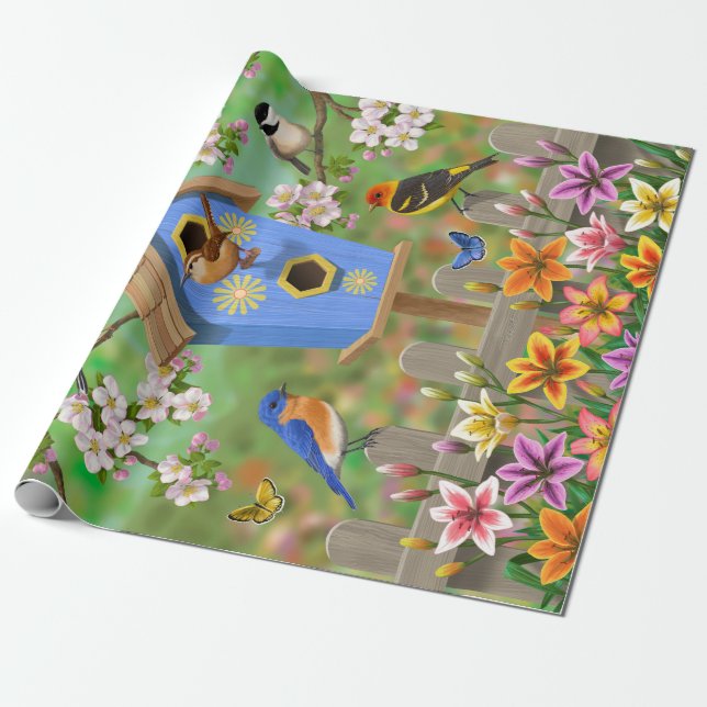 Songbirds Lily Garden Birdhouse Geschenkpapier (Ungerollt)