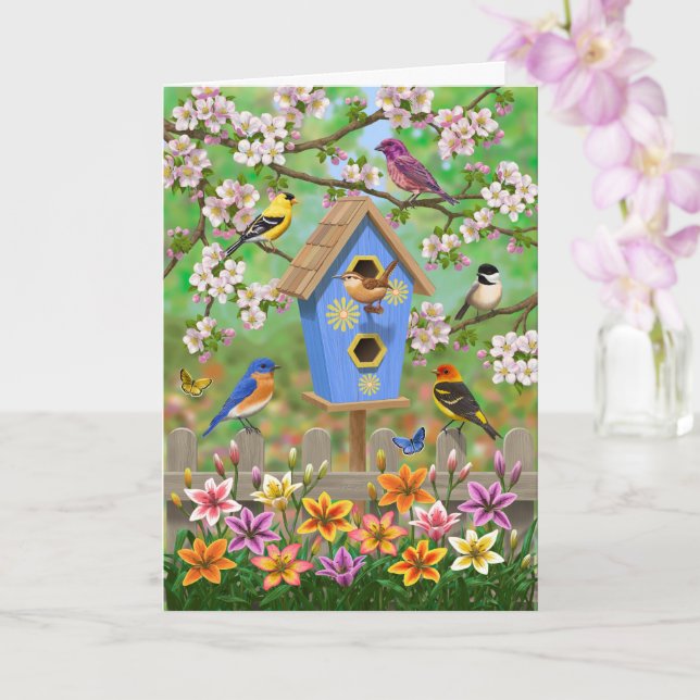 Songbirds Lily Garden Birdhouse Karte (Orchidee)