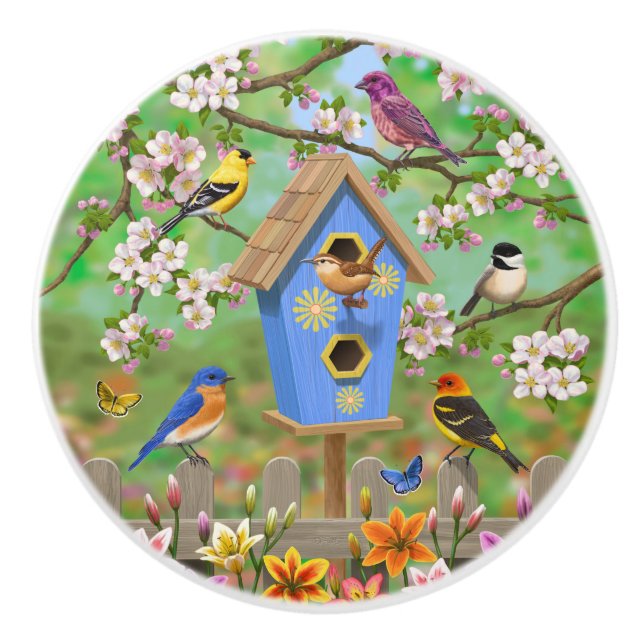 Songbirds Lily Garden Birdhouse Keramikknauf (Vorderseite)