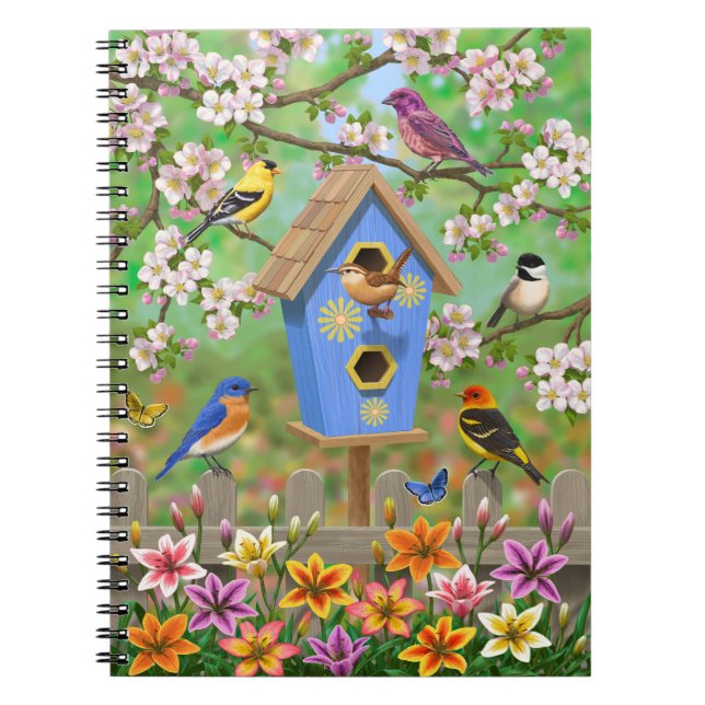 Songbirds Lily Garden Birdhouse Notizblock (Vorderseite)
