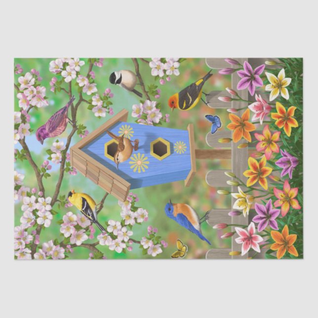 Songbirds Lily Garden Birdhouse Seidenpapier (Vorderseite)