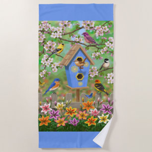 Songbirds Lily Garden Birdhouse Strandtuch