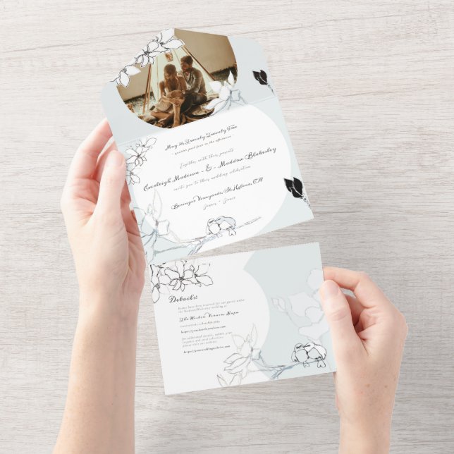 Songbirds Magnolias | Alles in einer Hochzeitsfeie All In One Einladung (Abreißtisch)