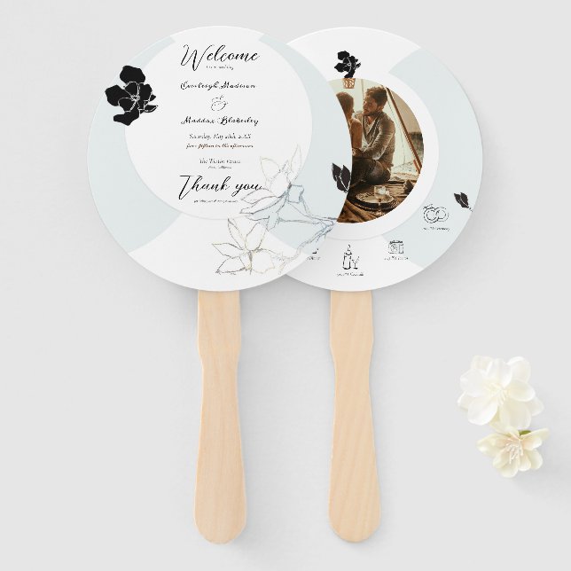Songbirds Magnolias Hochzeitsprogramm | Set von Fa Fächer (Vorne und Hinten)