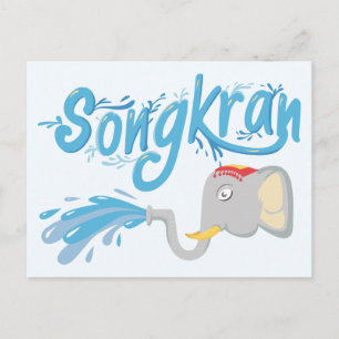 Songkran Elephant sprüht Wasser T - Shirt Postkarte