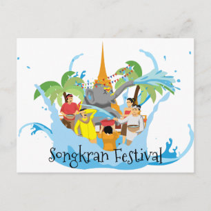 Songkran Festival Elephant sprühen Wasser Postkarte