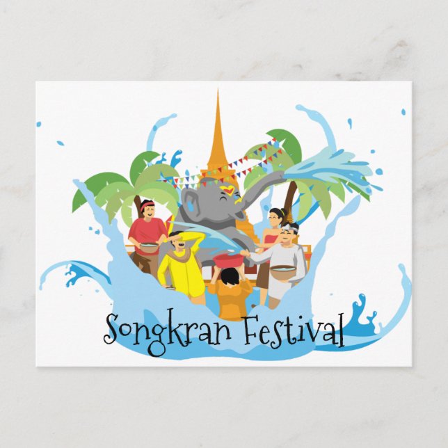 Songkran Festival Elephant sprühen Wasser Postkarte (Vorderseite)