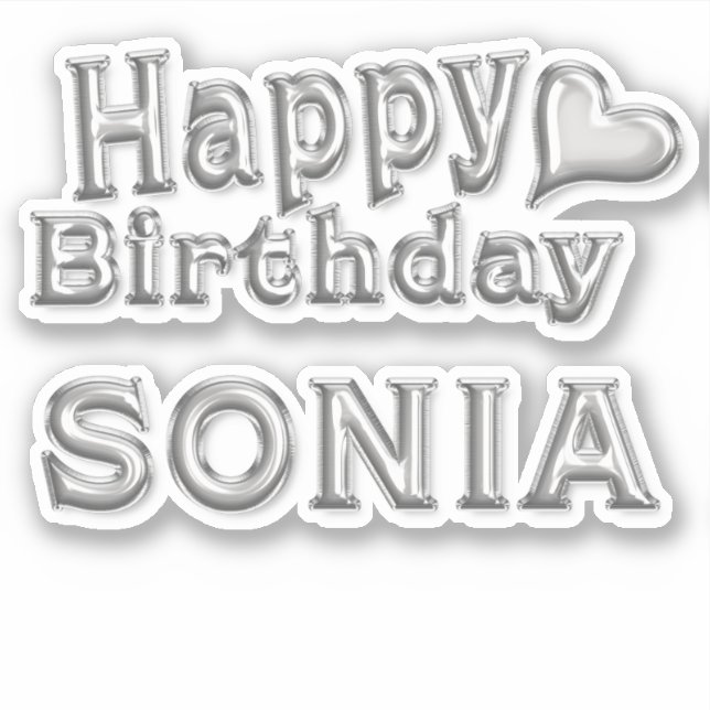 Sonia Happy Birthday silver Aufkleber Sticker (Vorderseite)