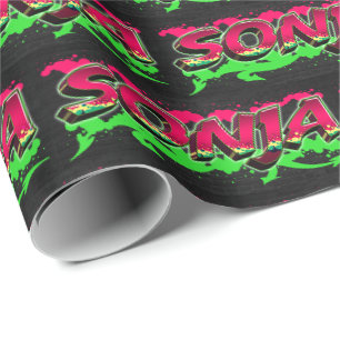 Sonja Vorname Name Graffiti red green Geschenkpapier