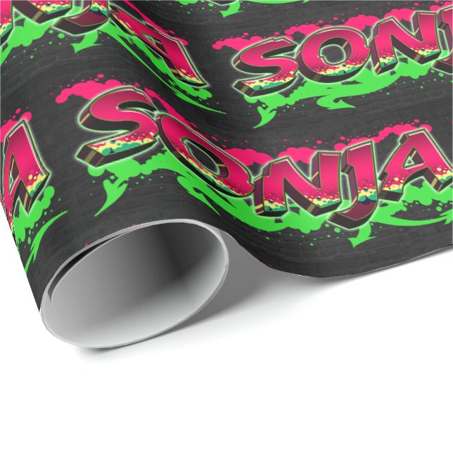 Sonja Vorname Name Graffiti red green Geschenkpapier (Rolleneckpunkt)