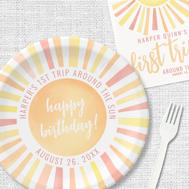 Sonne 1. Geburtstagsfeier Pappteller (Sun 1st Birthday Party Paper Plates)