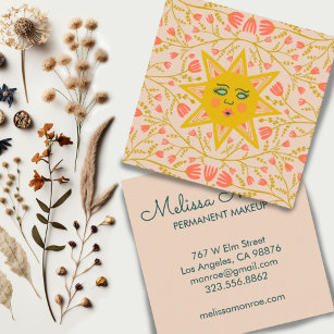 Sonne & Blumen Reben Elegante Boho Sandy Quadratische Visitenkarte