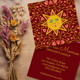 Sonne & Blüten Reben Elegantes Boho Burgund Quadratische Visitenkarte
