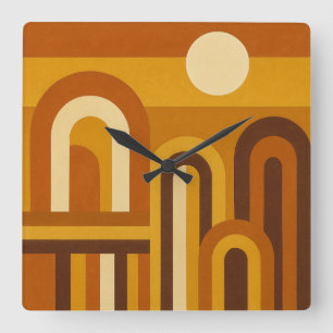 Sonne & Bögen Mid-Century-Modern geometrisches Des Quadratische Wanduhr