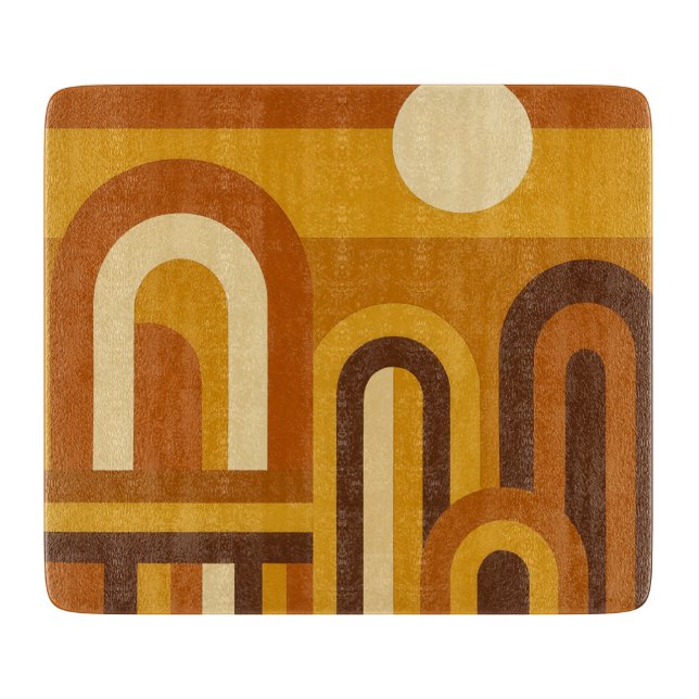 Sonne & Bögen Mid-Century-Modern geometrisches Des Schneidebrett (Vorderseite)