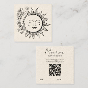 Sonne Floral Boho Linien Kunst QR-Code Creme HÄNGE Quadratische Visitenkarte