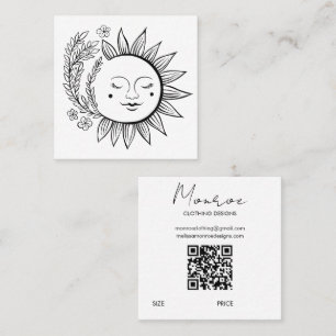 Sonne Floral Boho Linienkunst QR-Code INDIVIDUELLE Quadratische Visitenkarte