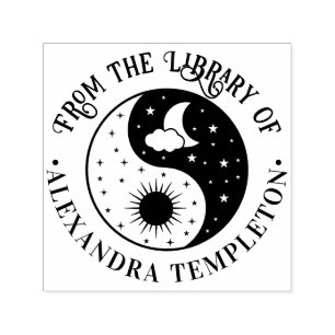 Sonne Halbmond Sterne Yin Yang Bibliothek Buchname Permastempel