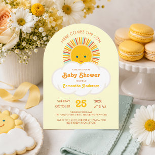 Sonne Hier kommt der Sohn Junge Baby Shower Retro- Einladung