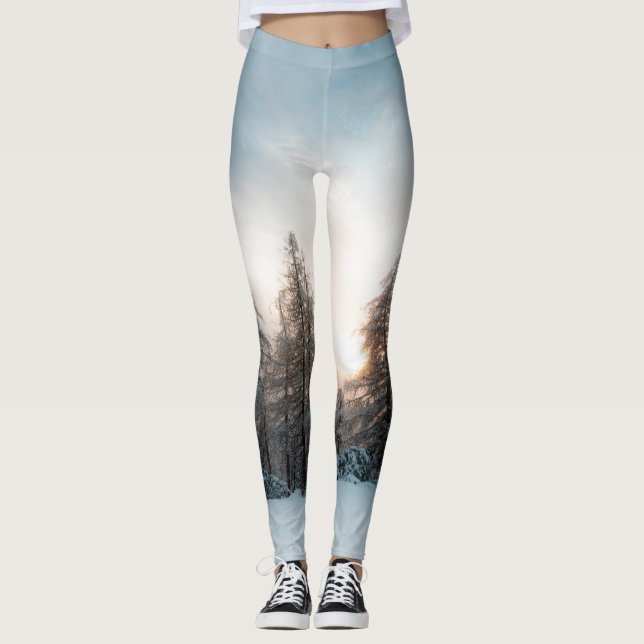 Sonne hinter Fichtenbäumen Leggings (Vorderseite)